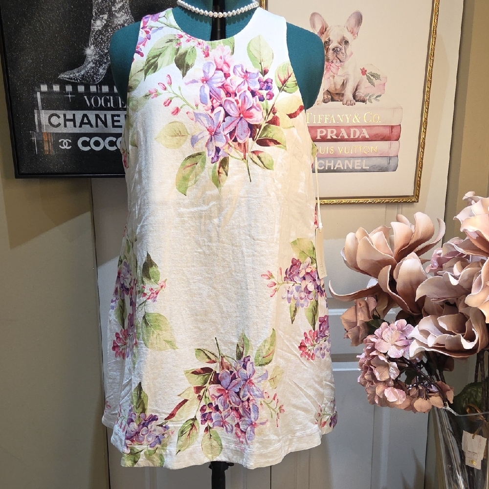 Nwt XL & Large Joie White Floral Midi Dress with Pink & Purple Hydrangeas